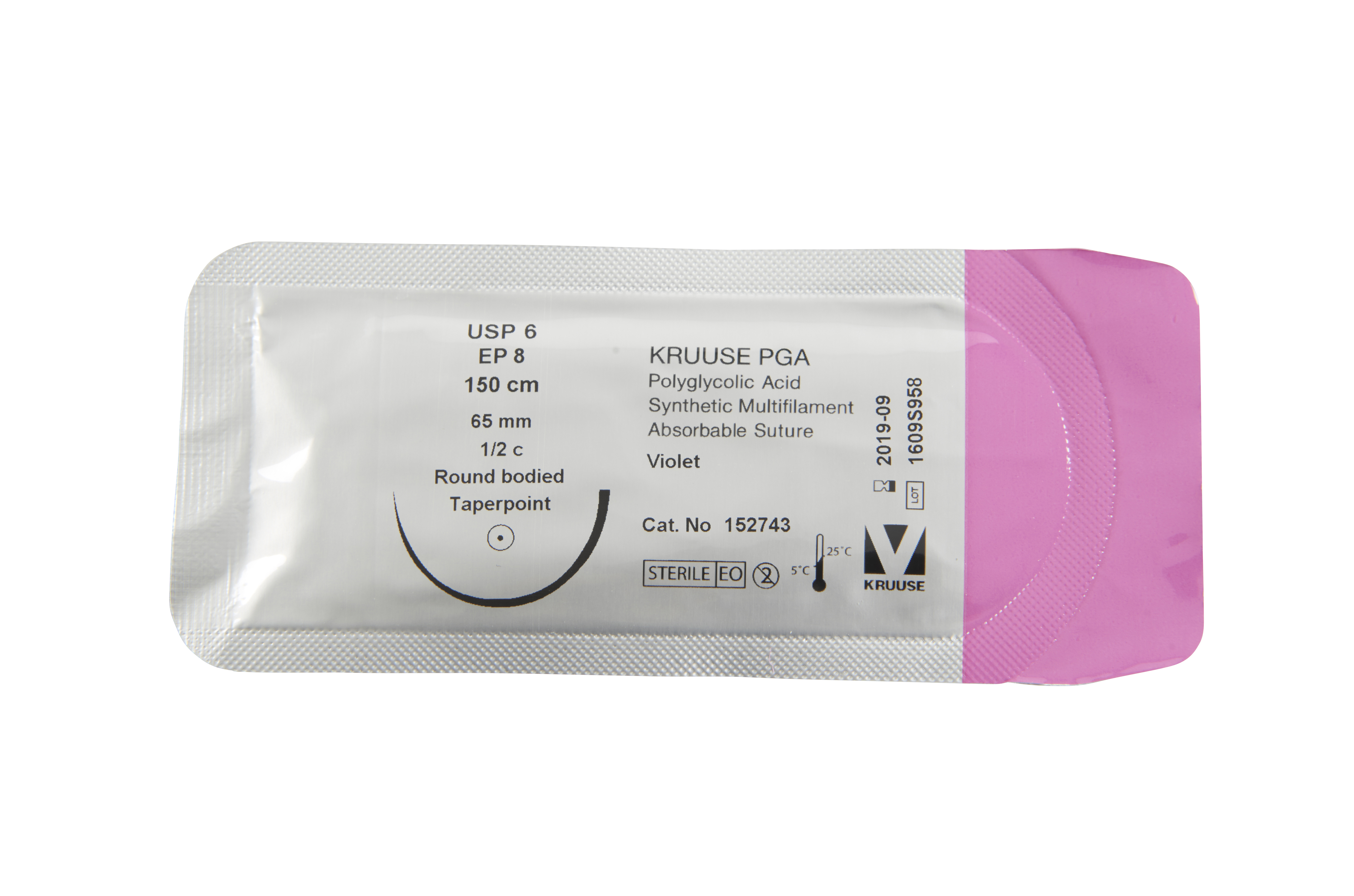 KRUUSE PGA Suture, USP 6/EP 8, 150 cm, 65 mm needle, ½ C, RB, taperpoint, 18/pk