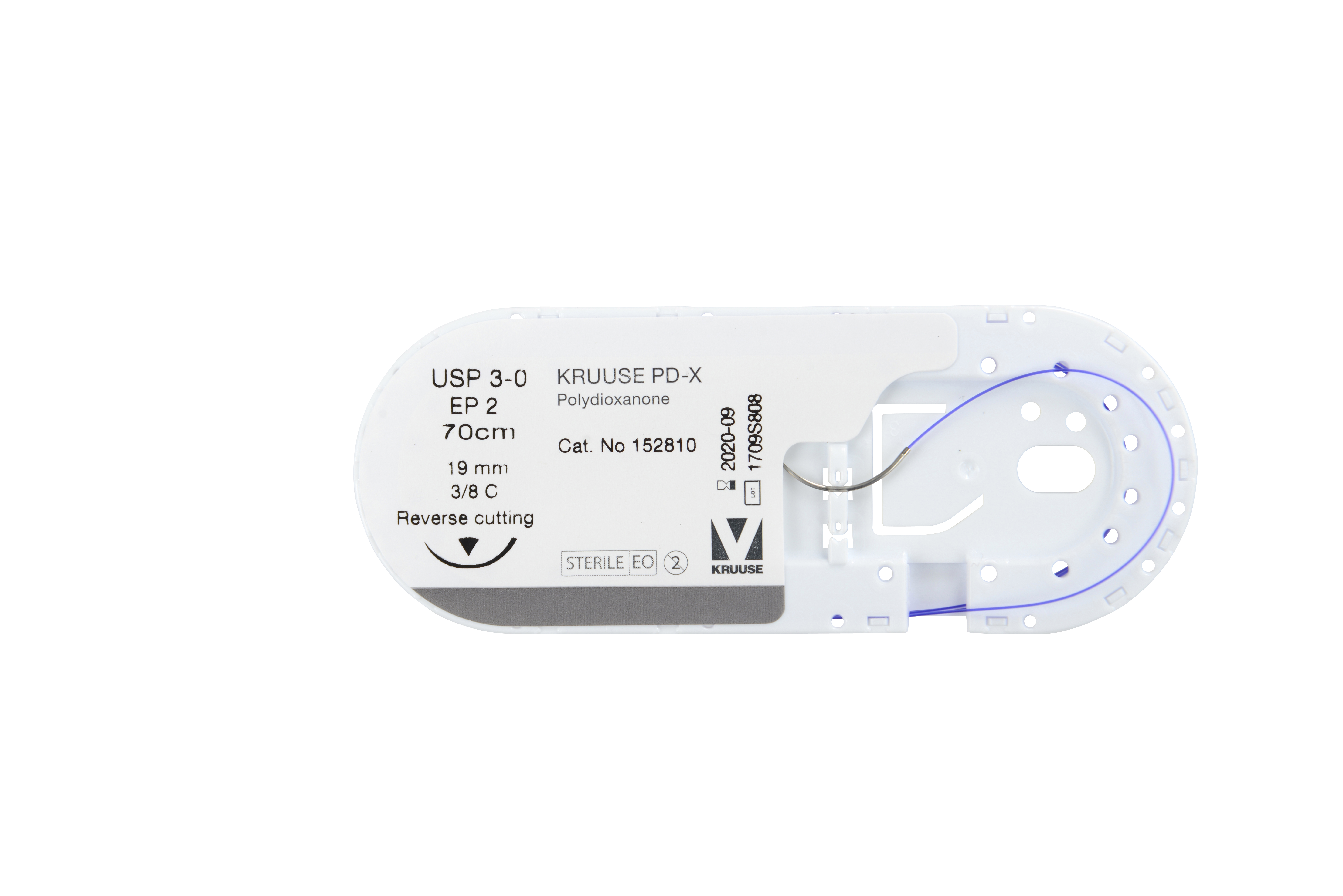 KRUUSE PD-X Suture, USP 3-0, 70 cm, 19 mm needle, 3/8 C, RC, race-track, 15/pk