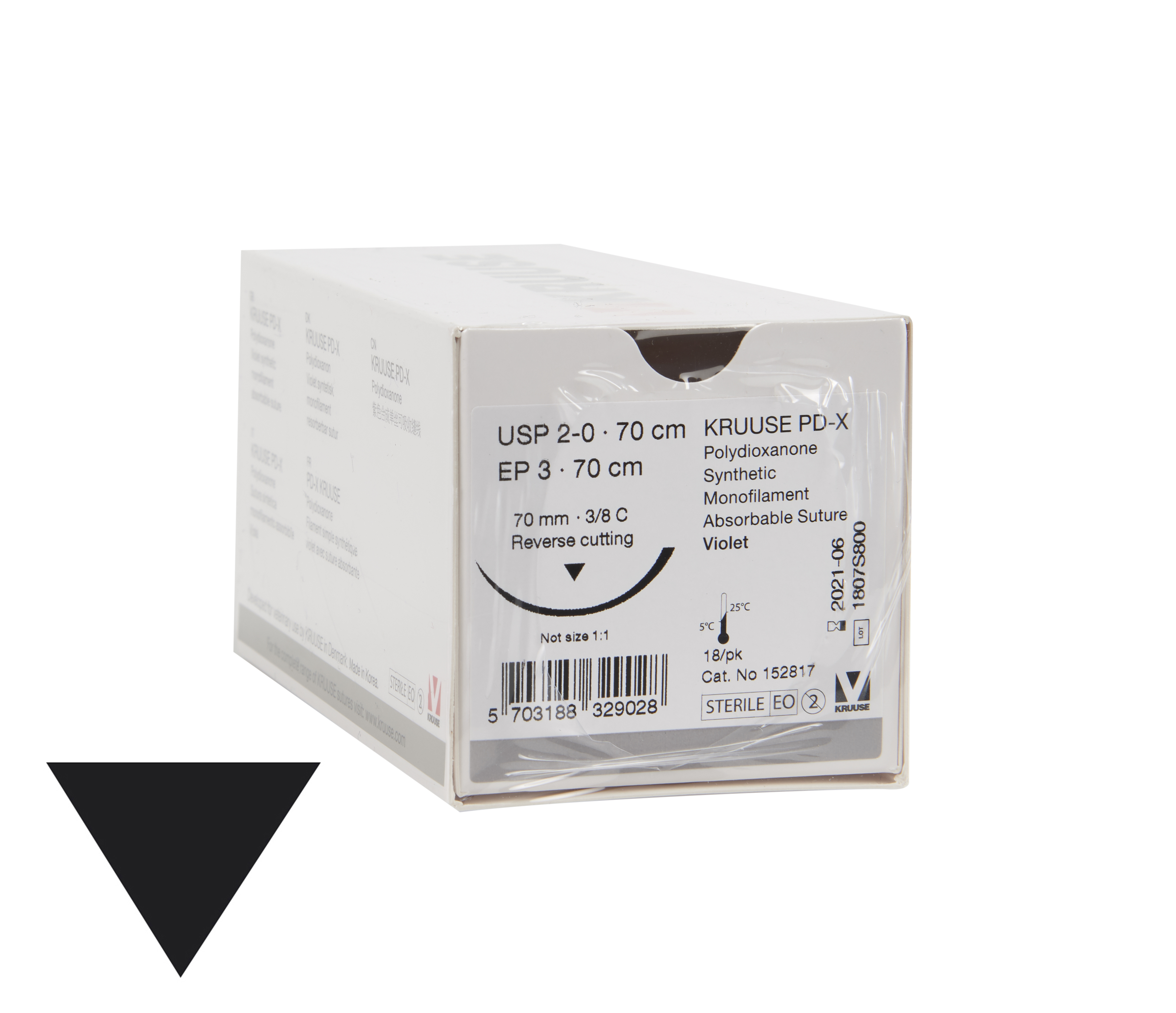 KRUUSE PD-X Suture, USP 2-0/EP 3, 70 cm, 70 mm needle, 3/8 C, RC, 18/pk