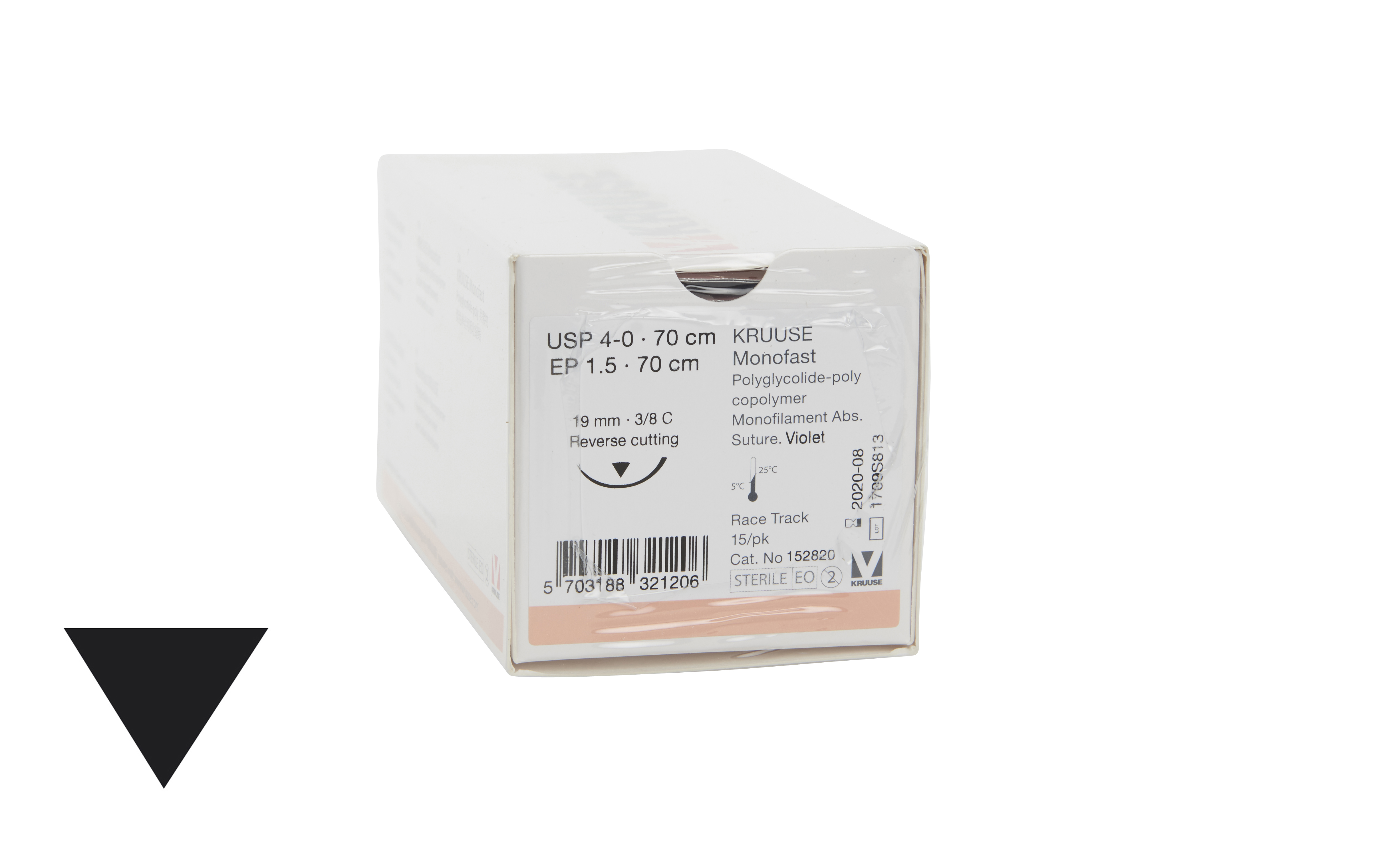 KRUUSE Monofast Suture, USP 4-0, 70 cm, violet, 19 mm needle, 3/8 C, RC, race-track, 15/pk