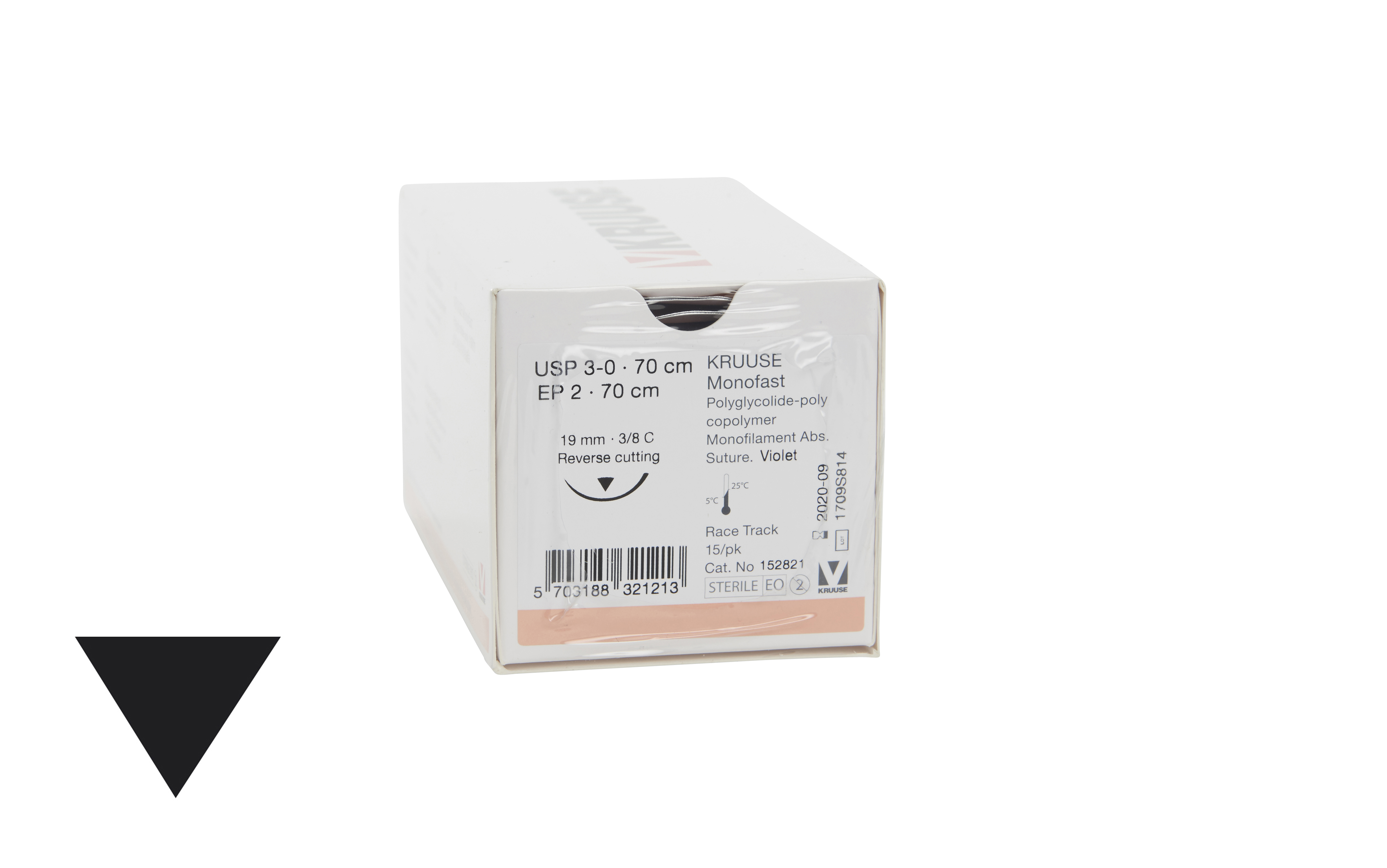 KRUUSE Monofast Suture, USP 3-0, 70 cm, violet, 19 mm needle, 3/8 C, RC, race-track, 15/pk
