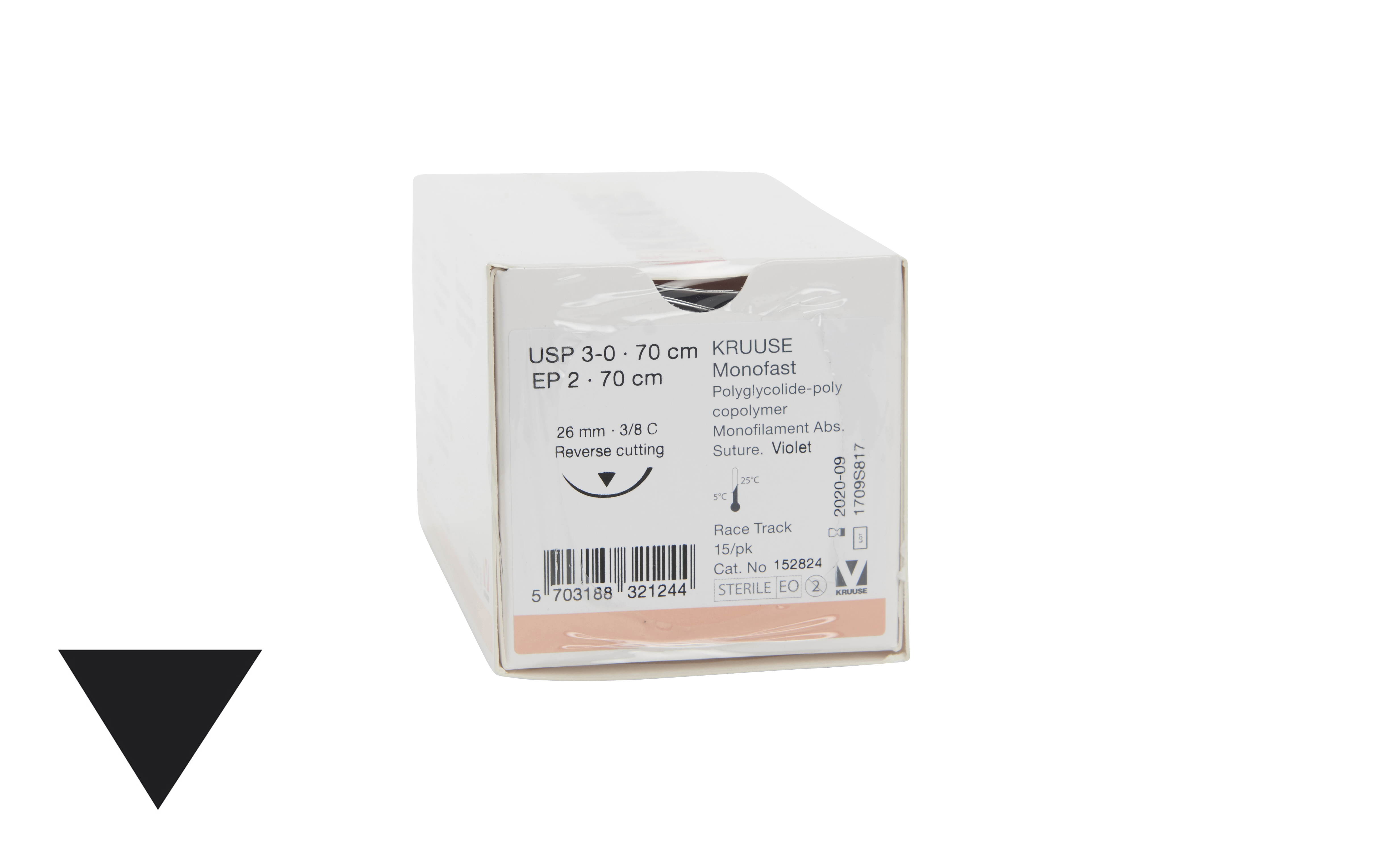 KRUUSE Monofast Suture, USP 3-0, 70 cm, 26 mm needle, 3/8 C, RC, race-track, 15/pk