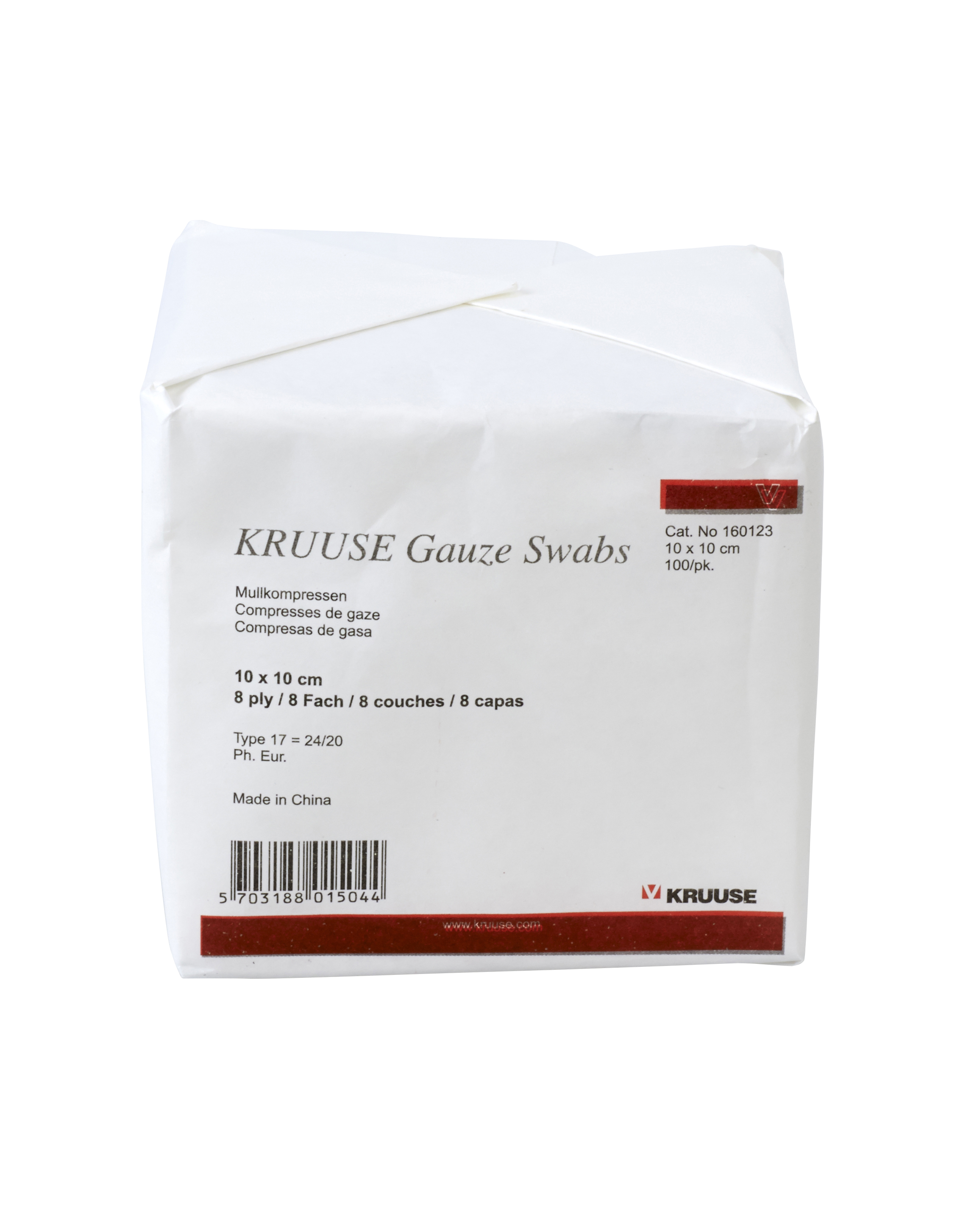 KRUUSE Non-sterile, Gauze Swabs, 10 x 10 cm, 8 ply, 17 threads, 100/pk