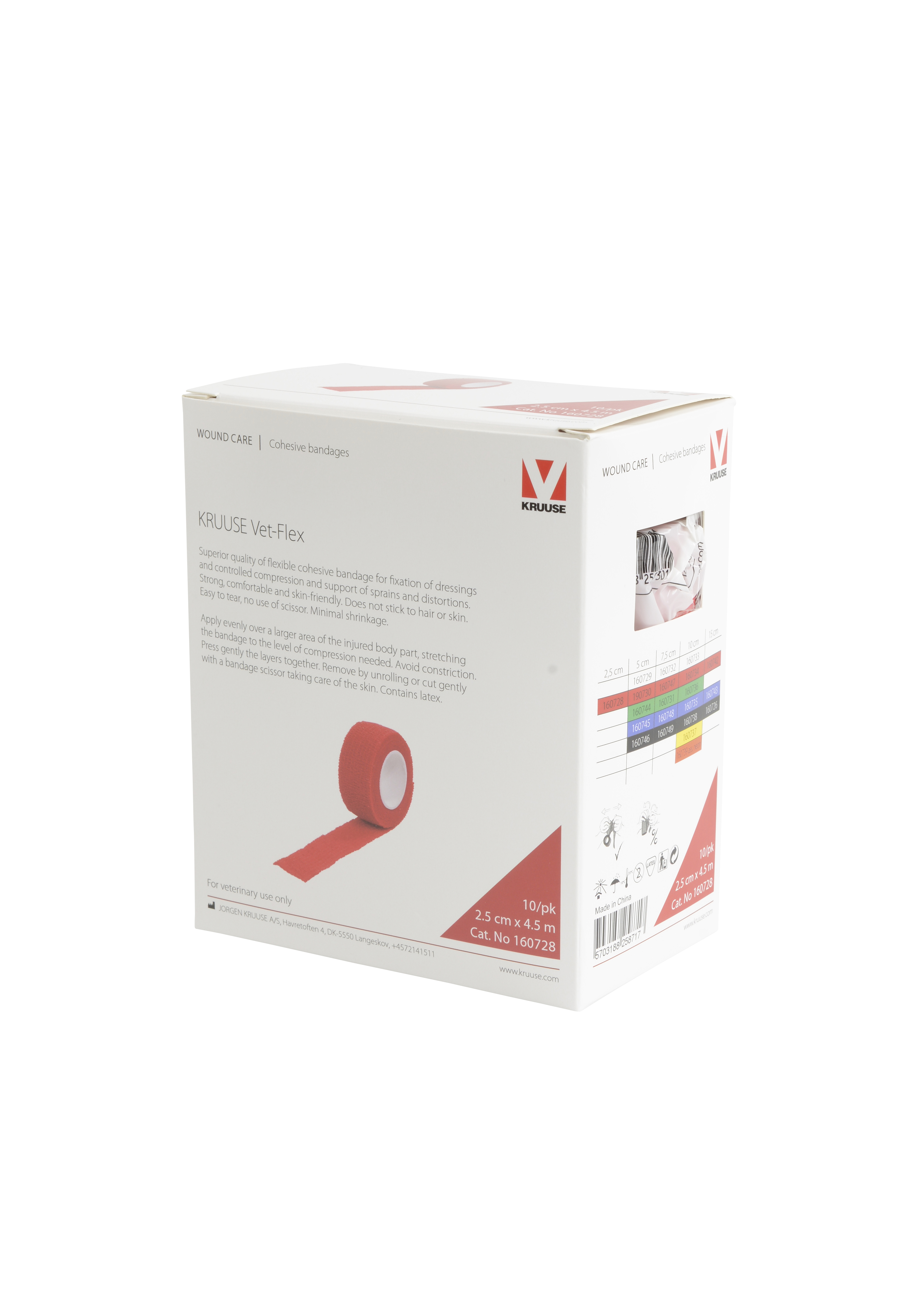 KRUUSE Vet-Flex, Red, 2.5 cm x 4.5 m, 10/pk