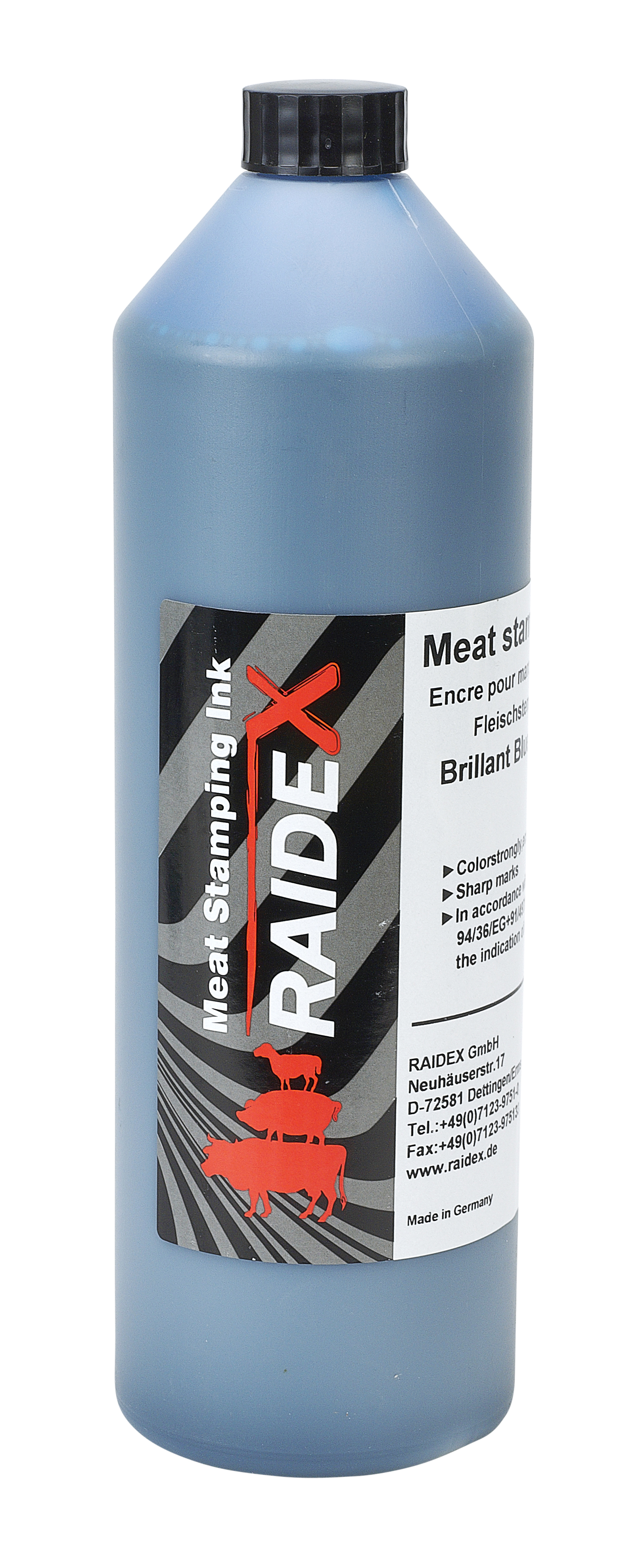 Ink For Stamps, brilliant blue, for meat, 1 litre