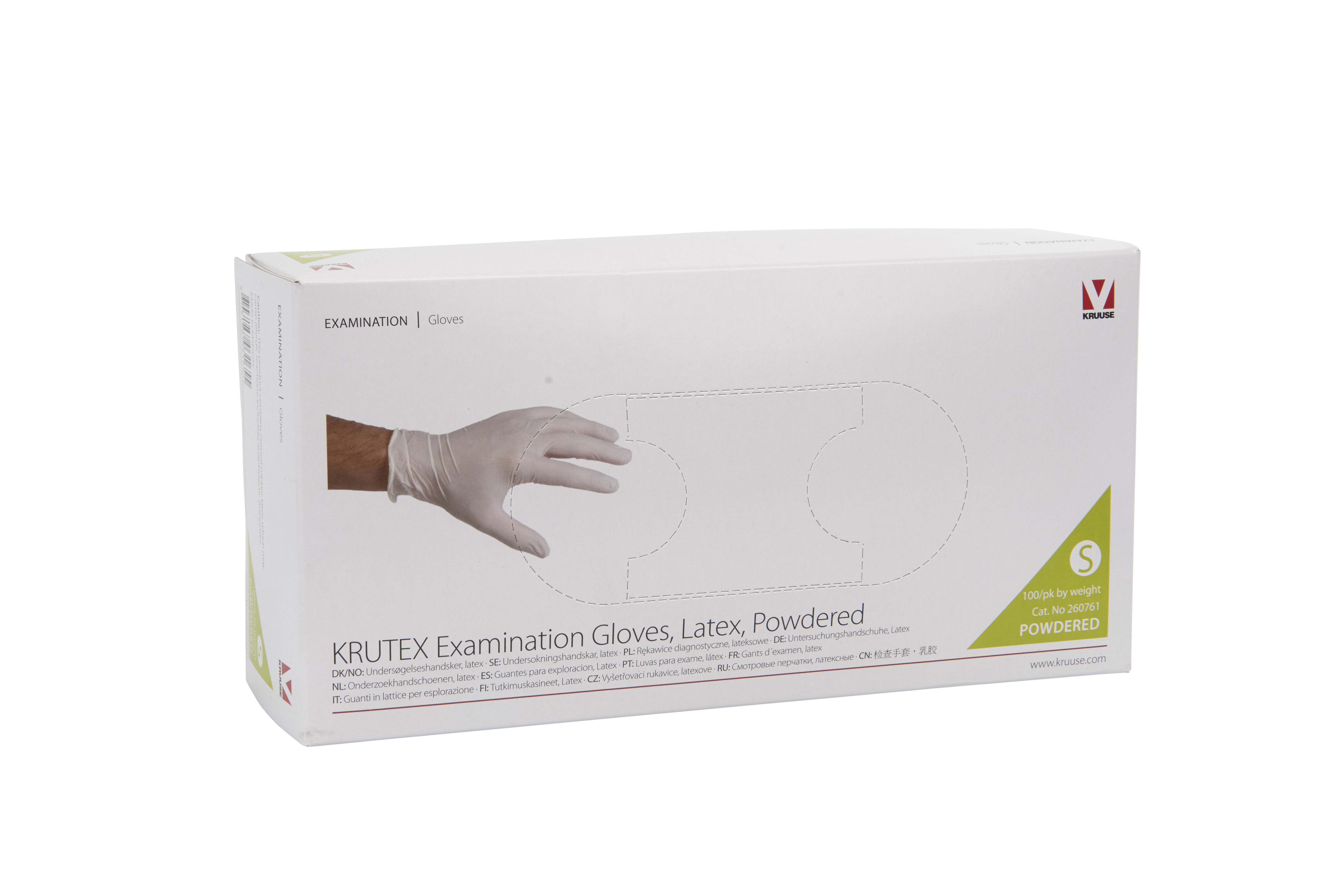 KRUTEX Examination Gloves, latex, powdered, S, 100/pk