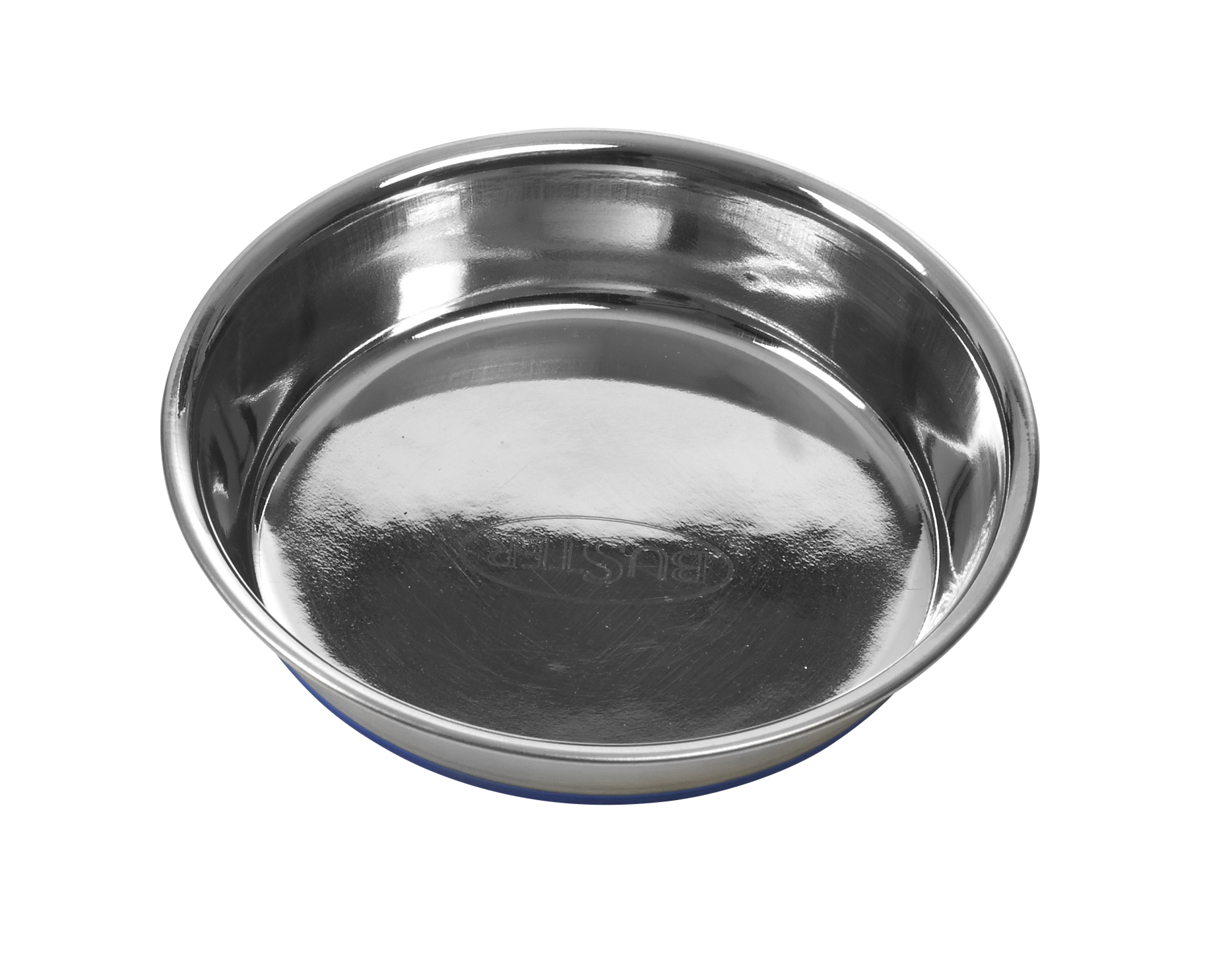 BUSTER Shallow Dish, stainless steel, rubber base, blue