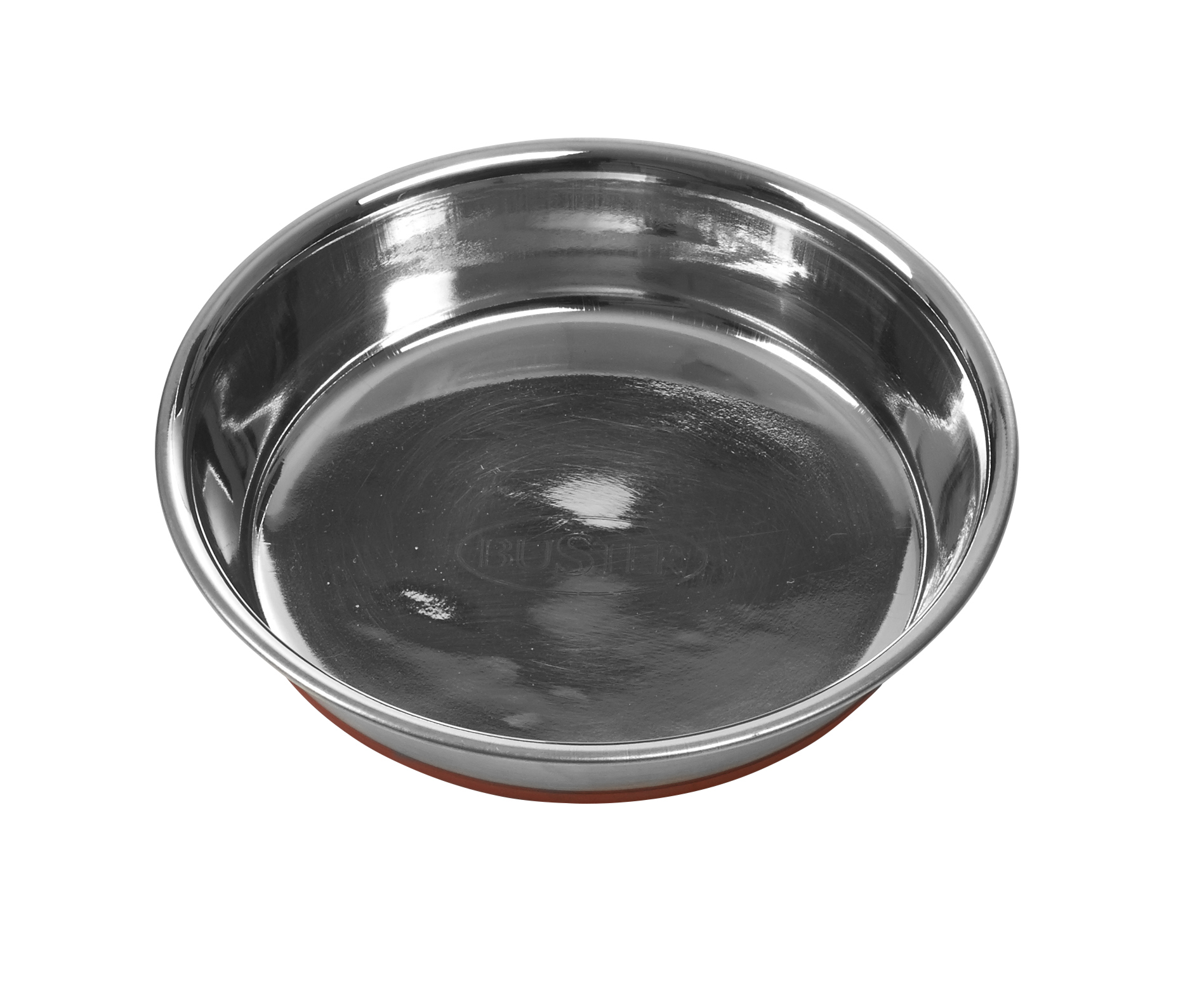 BUSTER Shallow Dish,  stainless steel, rubber base, red