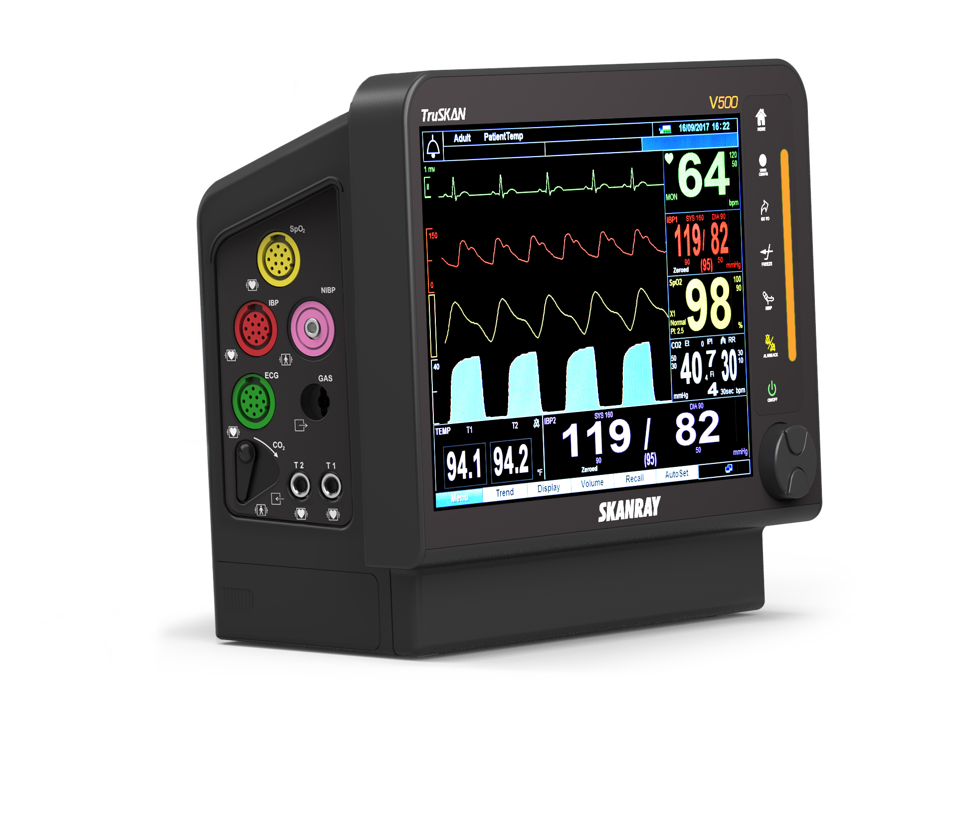 Skanray monitor entry unit V500, with ECG cables